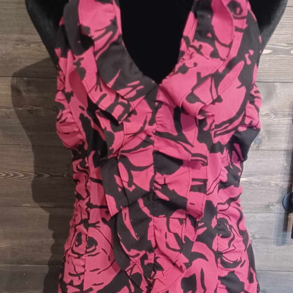 Express Pink and Black Ruffle Blouse